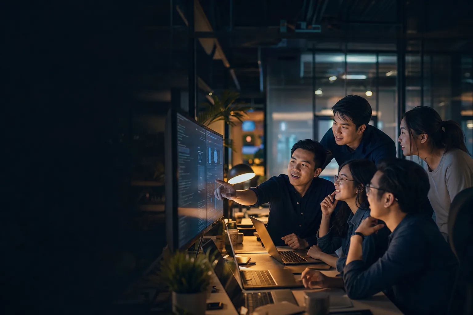 Đội ngũ tech partner thảo luận dự án trước màn hình