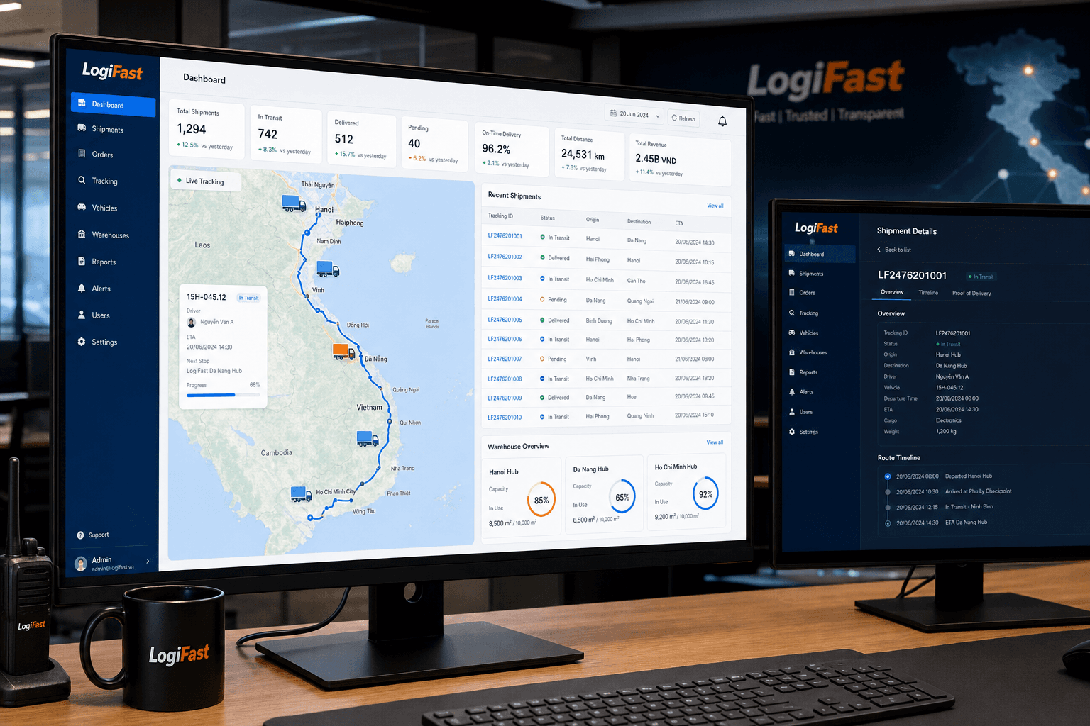LogiFast — dashboard quản lý đơn hàng và tuyến giao logistics