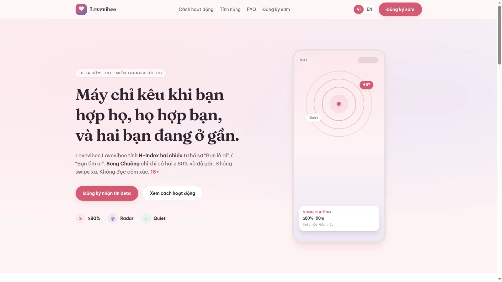 Lovevibee — app hẹn hò H-Index hai chiều, Song Chuông khi gần