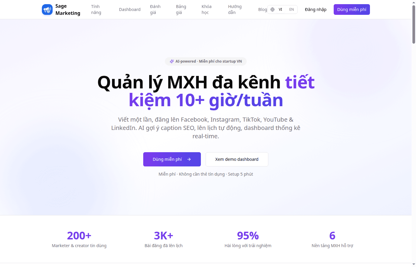 Sage Marketing — nền tảng quản lý MXH đa kênh với AI