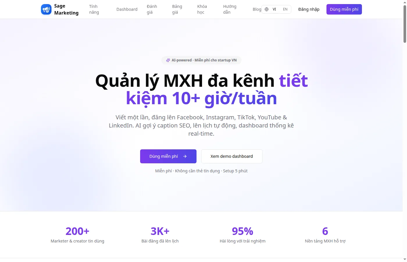 Sage Marketing — nền tảng quản lý MXH đa kênh với AI