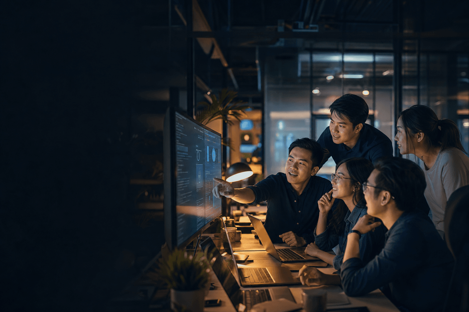 Đội ngũ tech partner thảo luận dự án trước màn hình